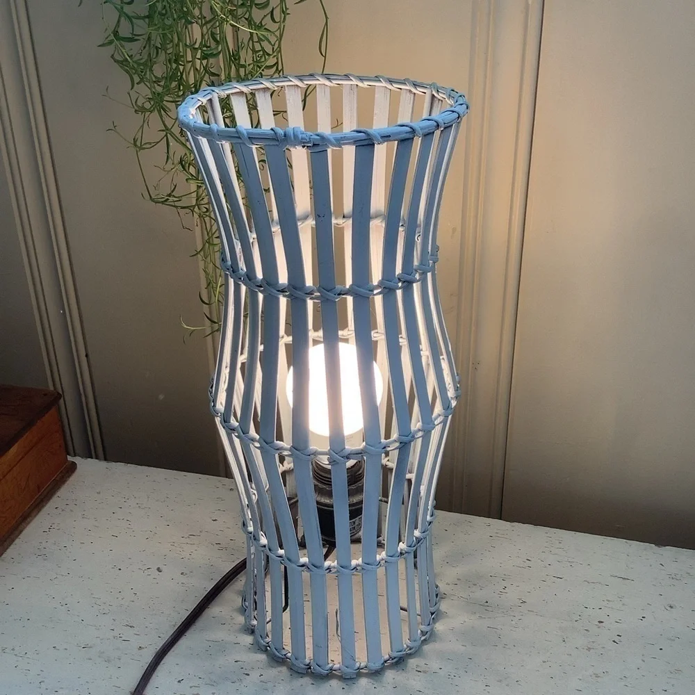 Vintage Painted White Bamboo Accent Lamp